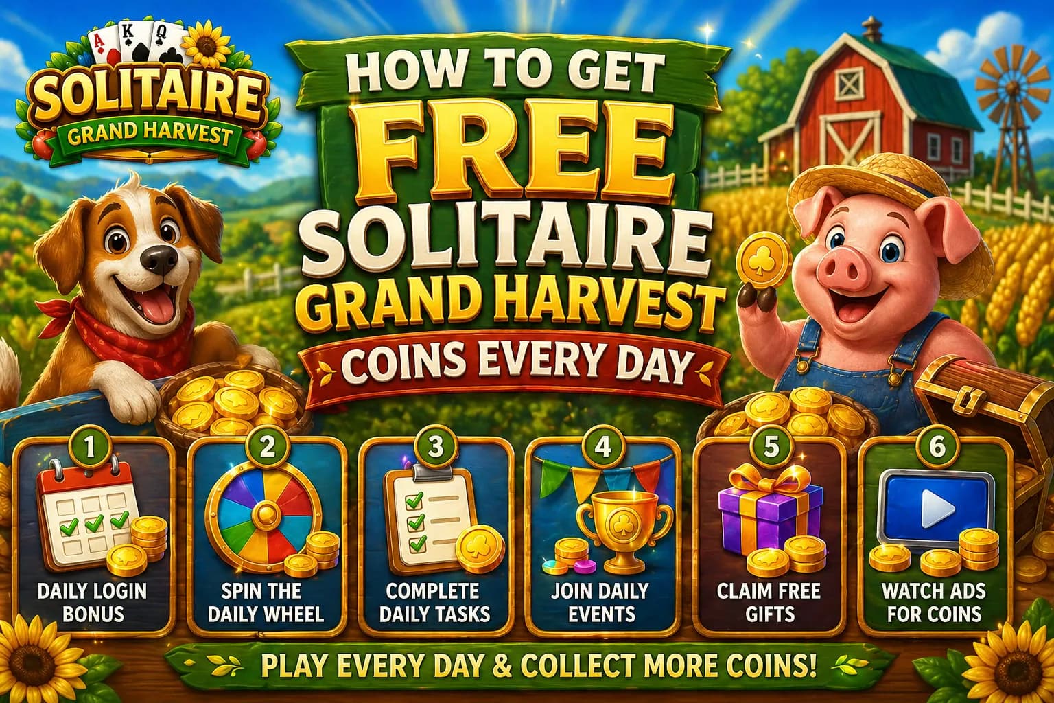Get free Solitaire Grand Harvest coins every day